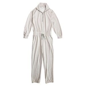 Oli & Hali Boho Lounge Fleece Jumpsuit Gray L Half Zip Relaxed Slouchy